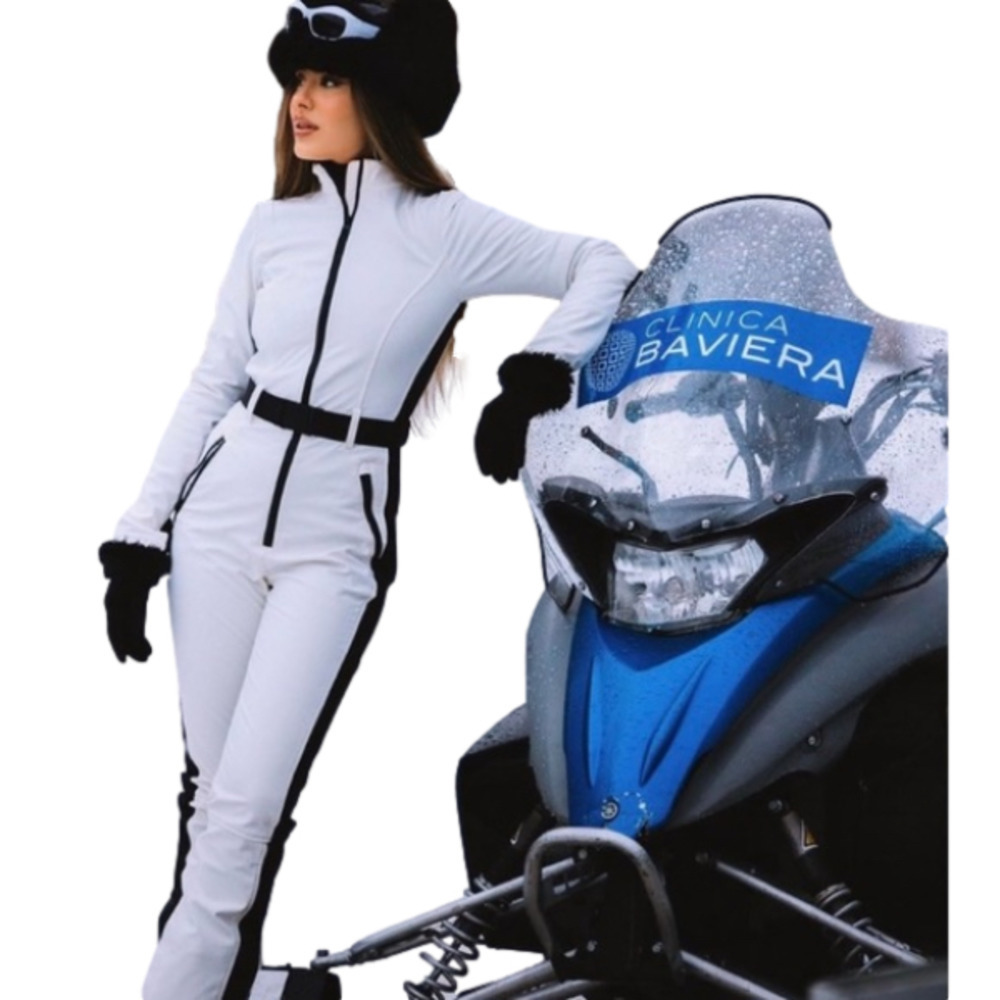 Zara White Ski Jumpsuit with Black Trim